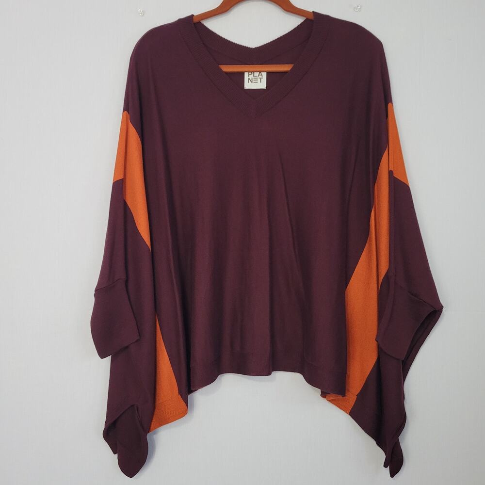 Planet by Lauren G V-neck Pima Cotton Modal Poncho Style Sweater OS Relaxed, New